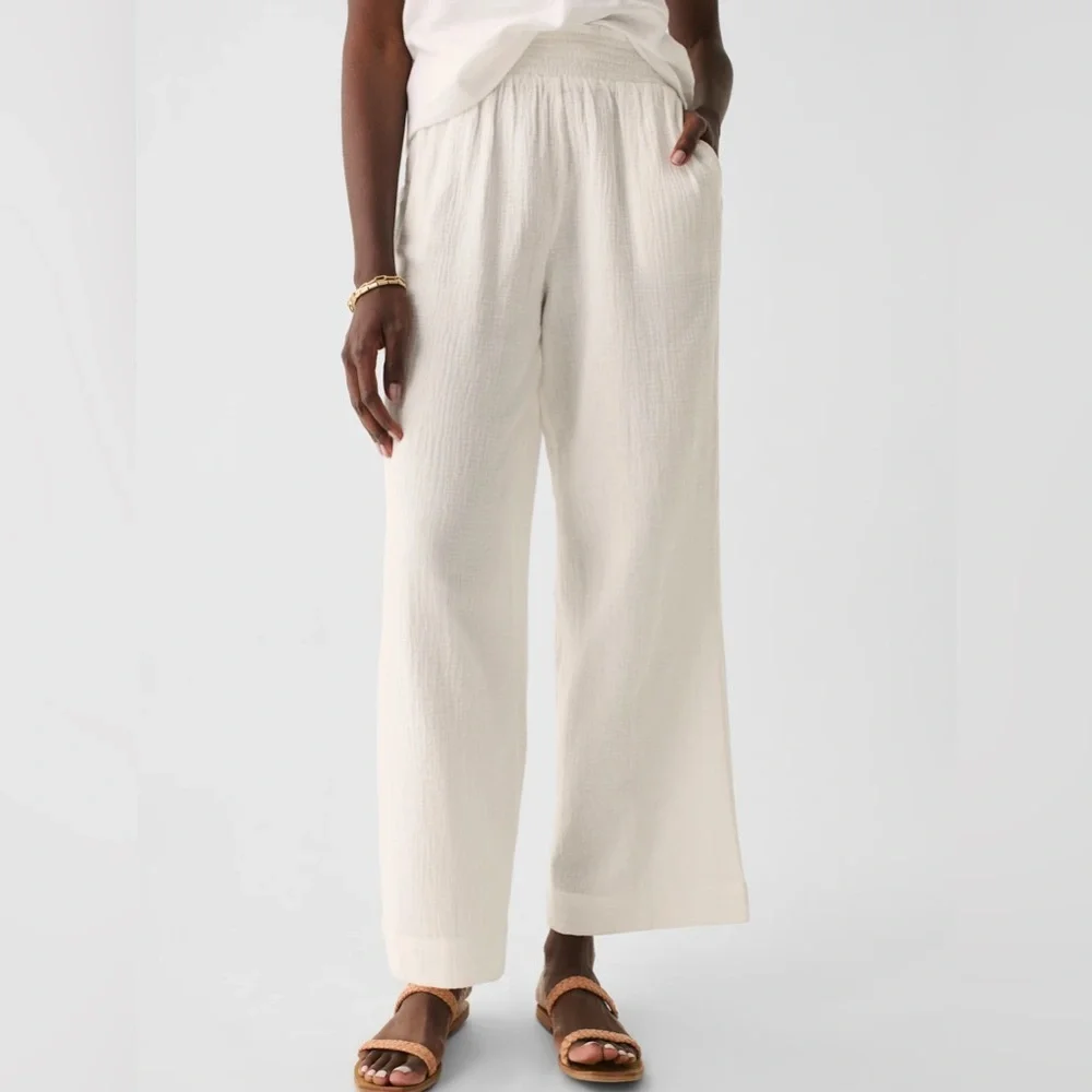 Faherty Dream Cotton Gauze Wide Leg Pant in White Size Large resort wear - Picture 3 of 10
